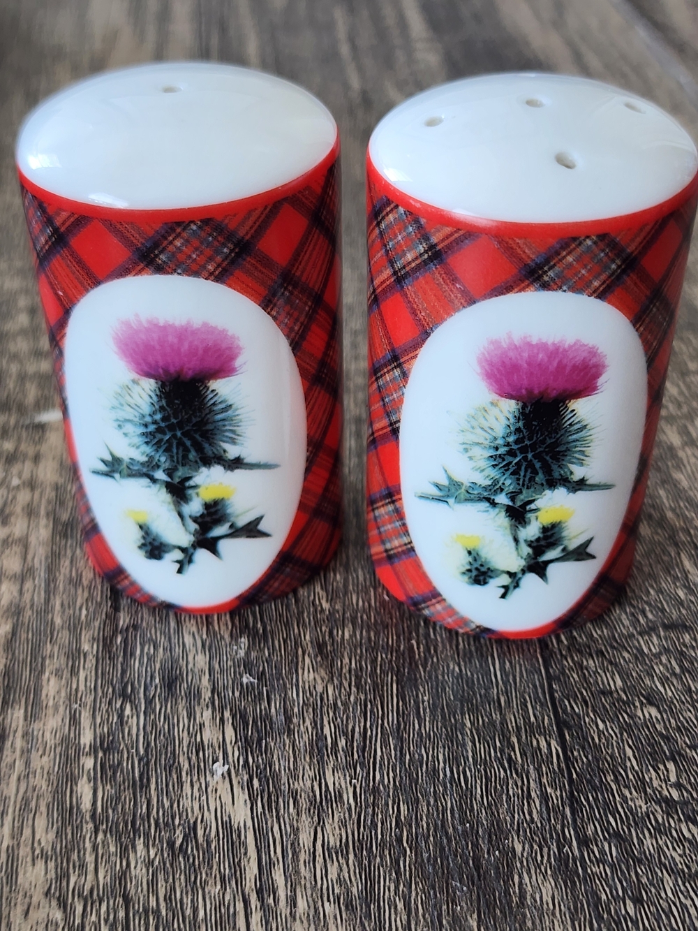 Scottish Thistle Tartan Scotland Salt Pepper Shakers Set